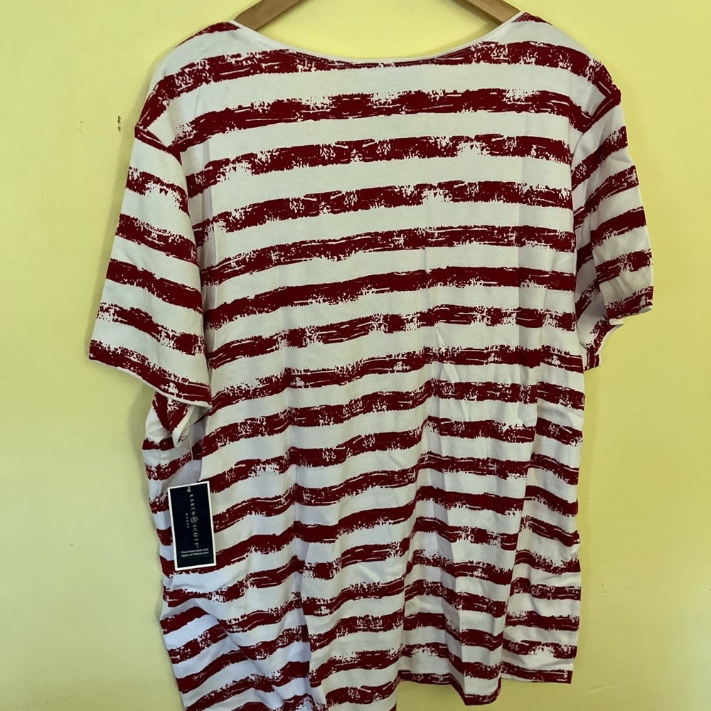 Karen Scott Striped Tee with Rhinestone Star Accents Size 3X NWT - Picture 5 of 7